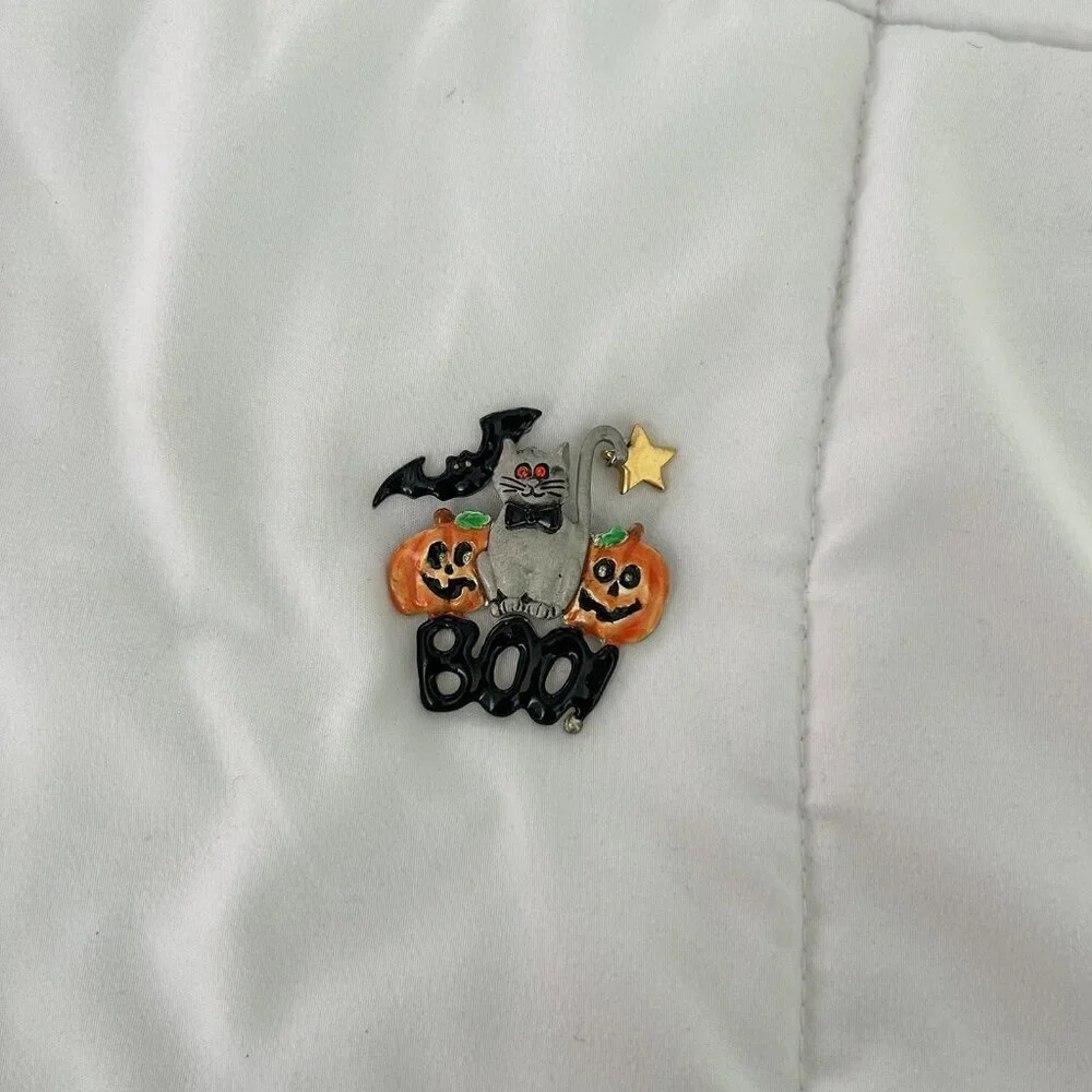 Vintage AJMC Large Halloween Cat Jack O Lantern Bat Boo Enamel Pewter Brooch Pin